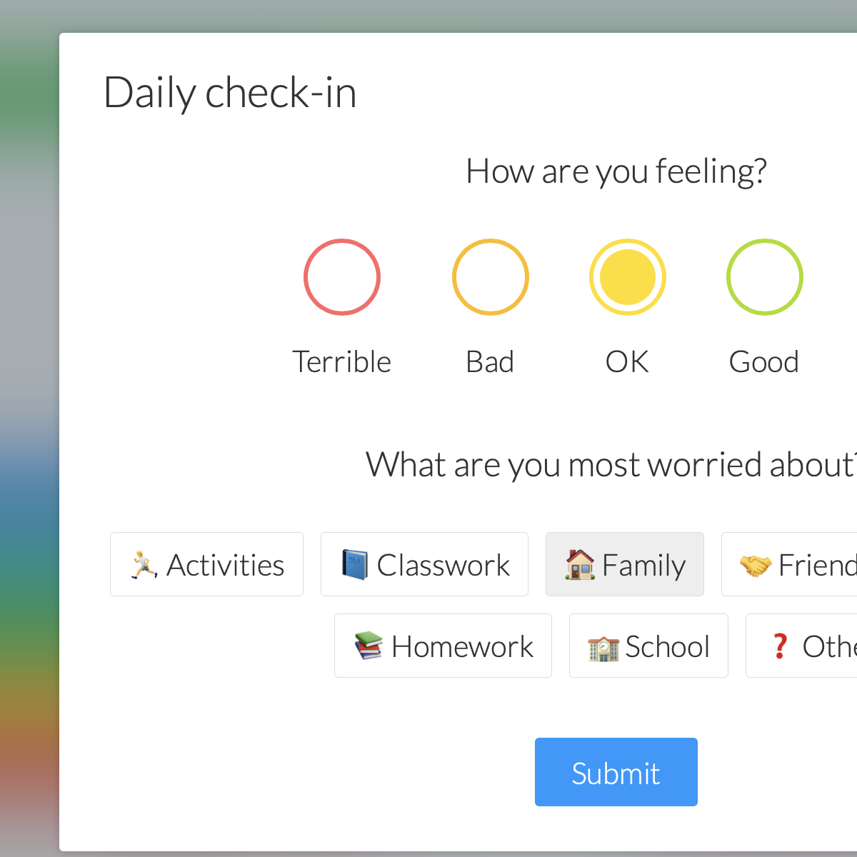 ePraise check-ins interface